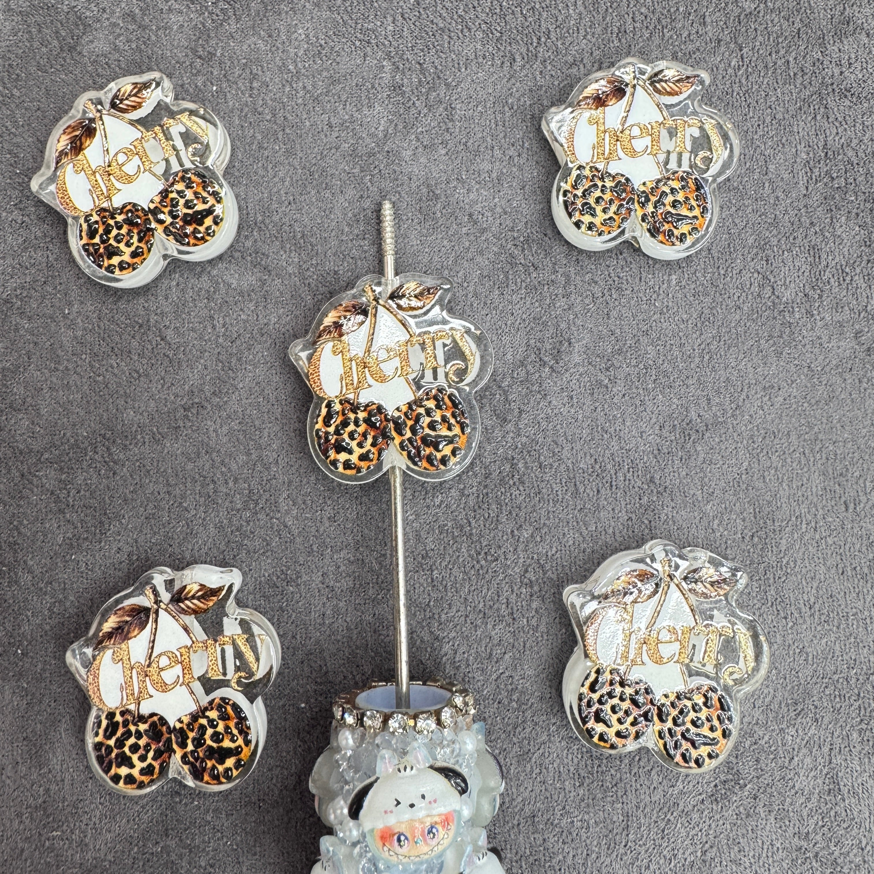 Leopard‑Print Hello Kitty Cat Series Acrylic Focal Beads