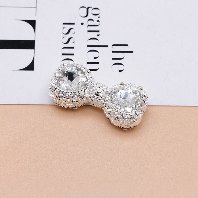 Bow Rhinestone Metal Beads Hollow Bowtie with Bling Bling Heart Diamond,About 16×35×13mm,Random Mix