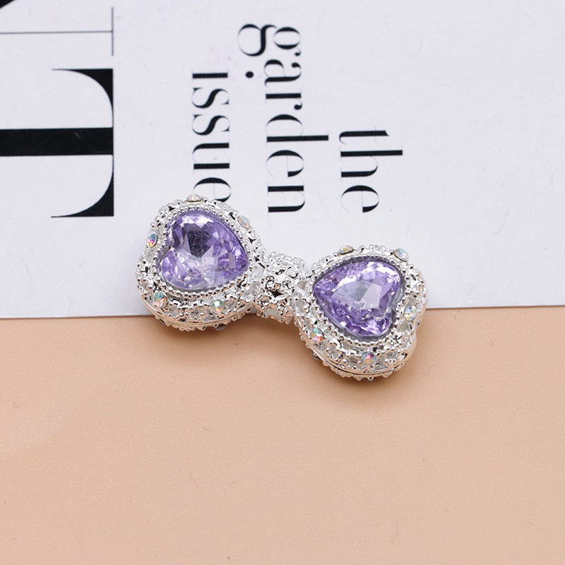 Bow Rhinestone Metal Beads Hollow Bowtie with Bling Bling Heart Diamond,About 16×35×13mm,Random Mix