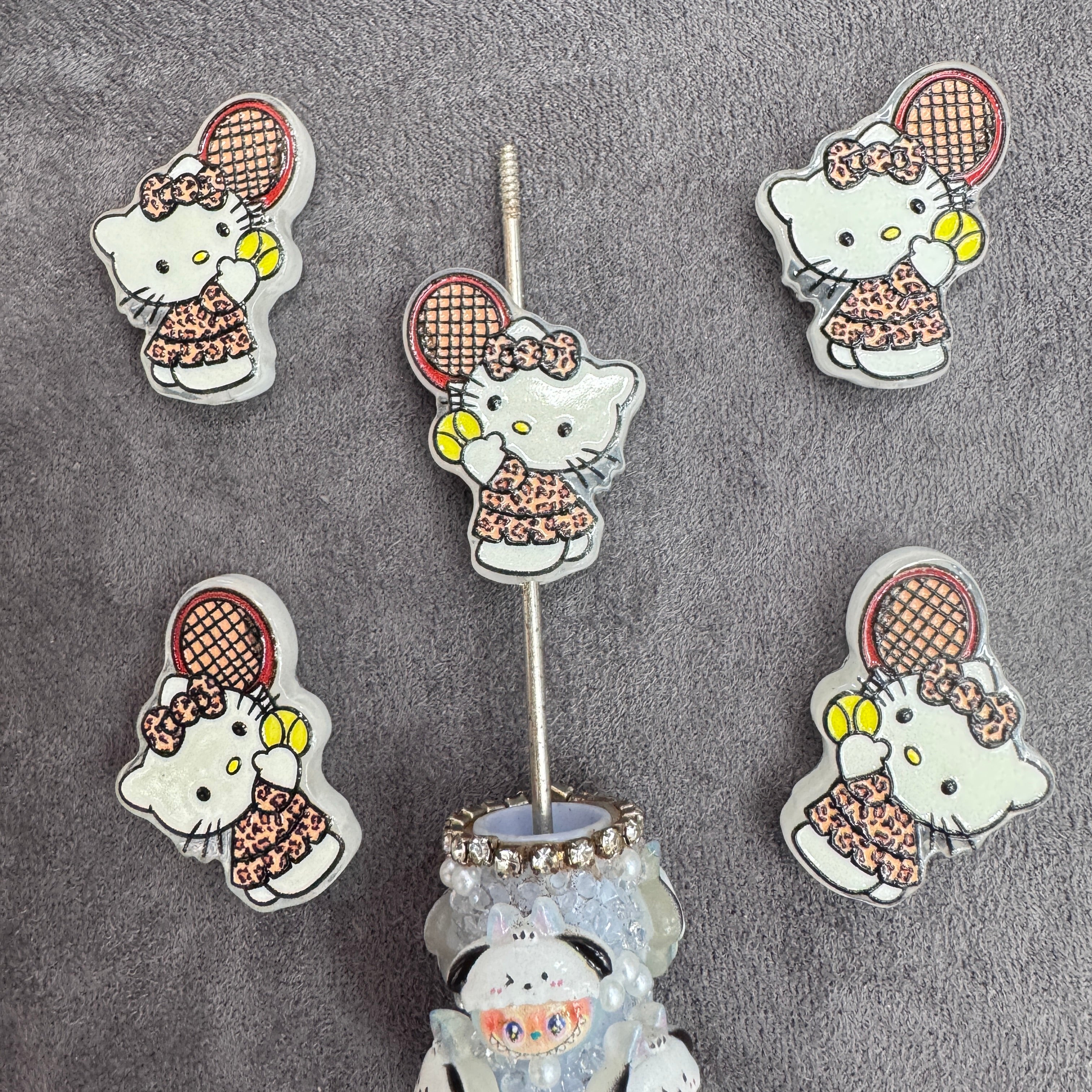 Leopard‑Print Hello Kitty Cat Series Acrylic Focal Beads