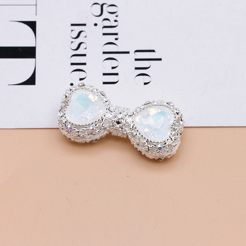 Bow Rhinestone Metal Beads Hollow Bowtie with Bling Bling Heart Diamond,About 16×35×13mm,Random Mix