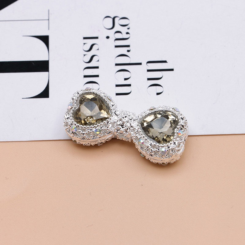Bow Rhinestone Metal Beads Hollow Bowtie with Bling Bling Heart Diamond,About 16×35×13mm,Random Mix