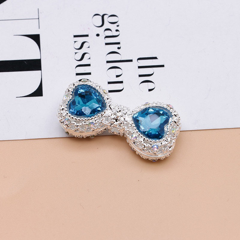Bow Rhinestone Metal Beads Hollow Bowtie with Bling Bling Heart Diamond,About 16×35×13mm,Random Mix