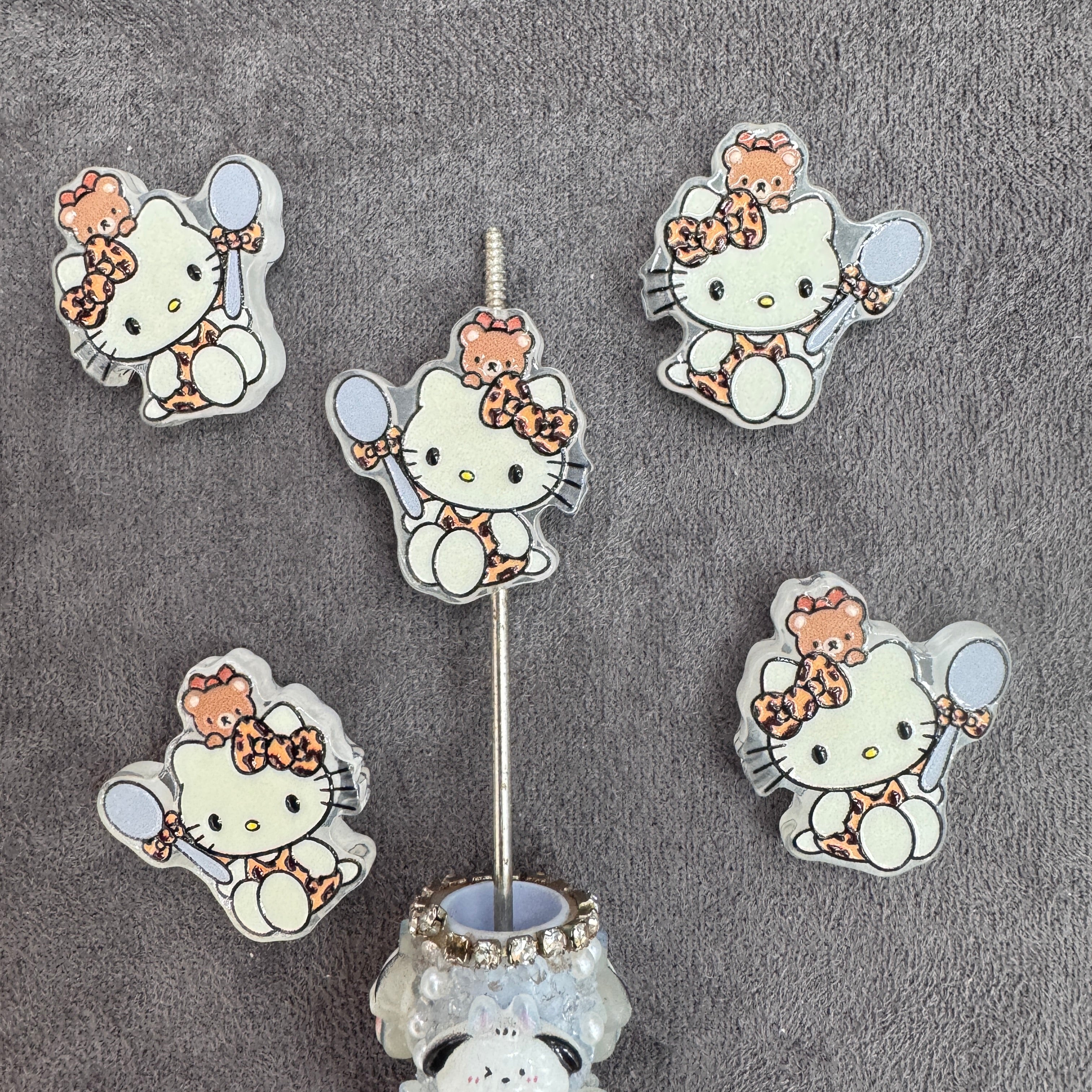 Leopard‑Print Hello Kitty Cat Series Acrylic Focal Beads