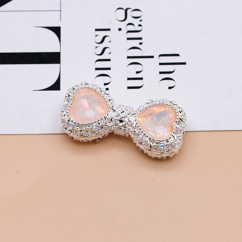 Bow Rhinestone Metal Beads Hollow Bowtie with Bling Bling Heart Diamond,About 16×35×13mm,Random Mix
