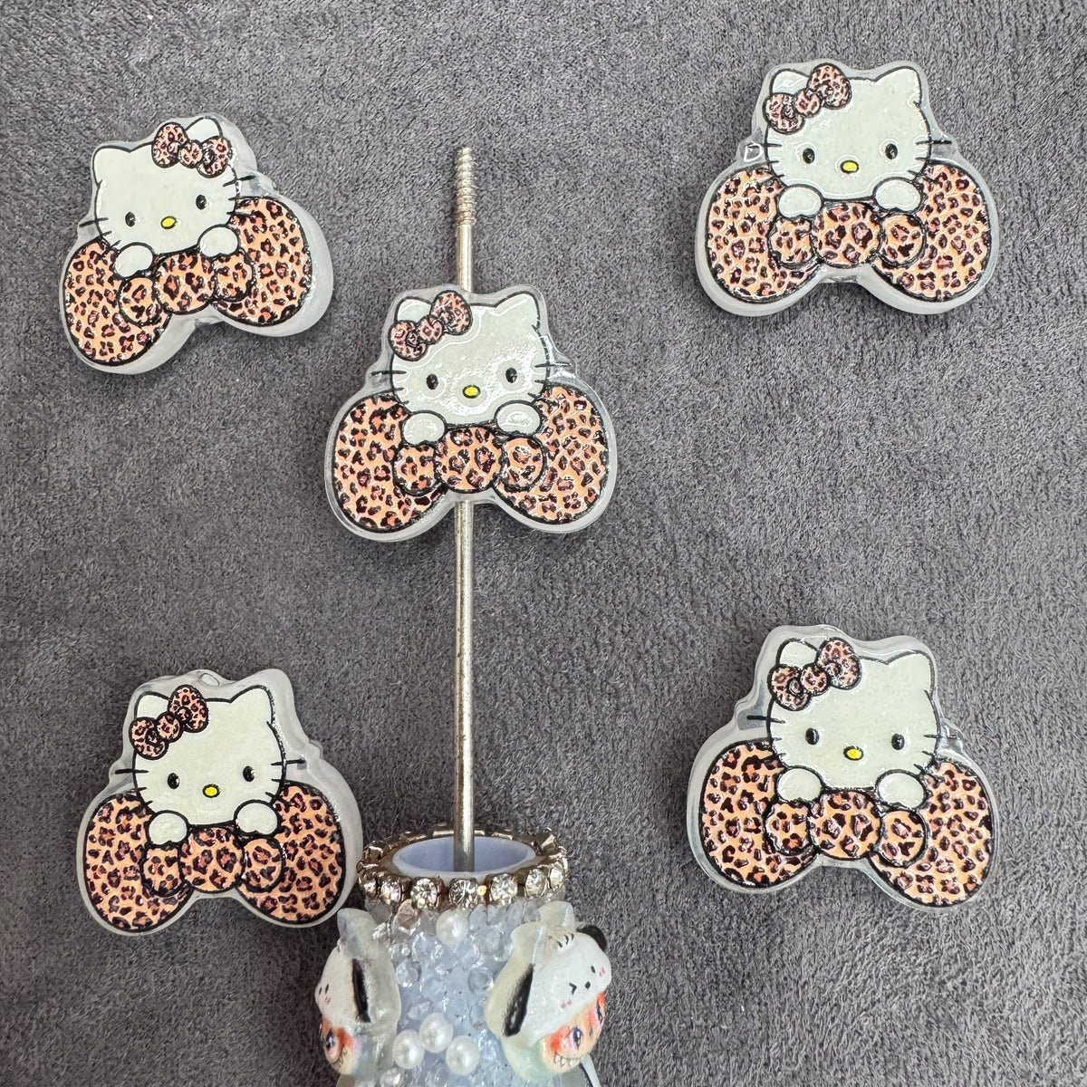 Leopard‑Print Hello Kitty Cat Series Acrylic Focal Beads