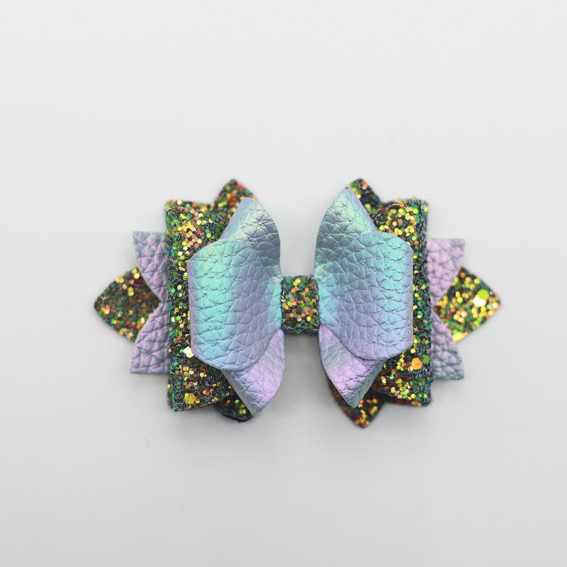 Iridescent Multi‑Layer Glitter Faux Leather Bow Beads,Multi‑Color