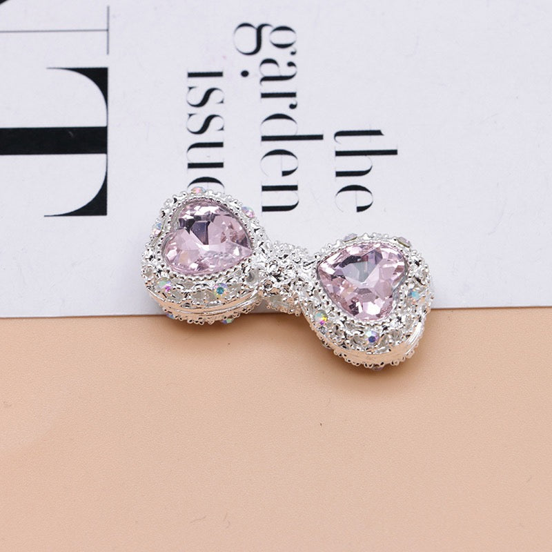 Bow Rhinestone Metal Beads Hollow Bowtie with Bling Bling Heart Diamond,About 16×35×13mm,Random Mix