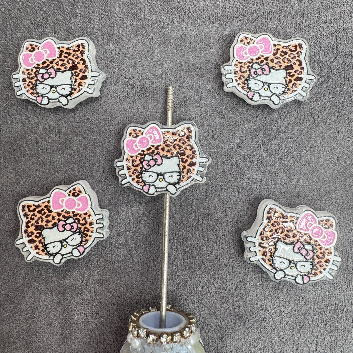 Leopard‑Print Hello Kitty Cat Series Acrylic Focal Beads