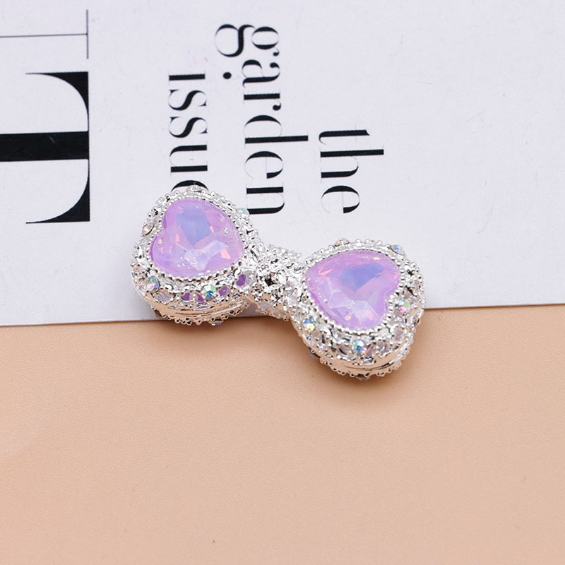 Bow Rhinestone Metal Beads Hollow Bowtie with Bling Bling Heart Diamond,About 16×35×13mm,Random Mix
