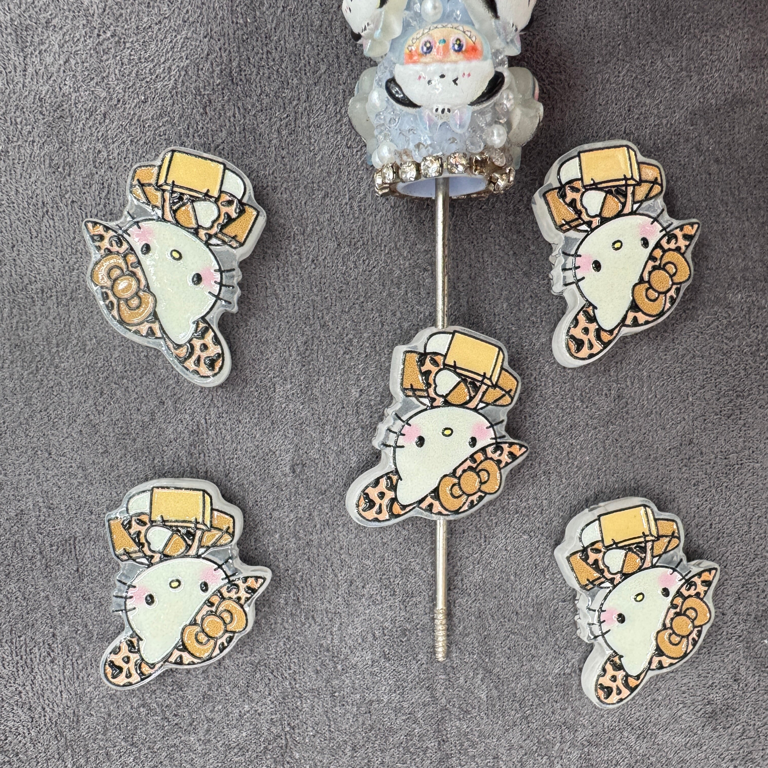 Leopard‑Print Hello Kitty Cat Series Acrylic Focal Beads