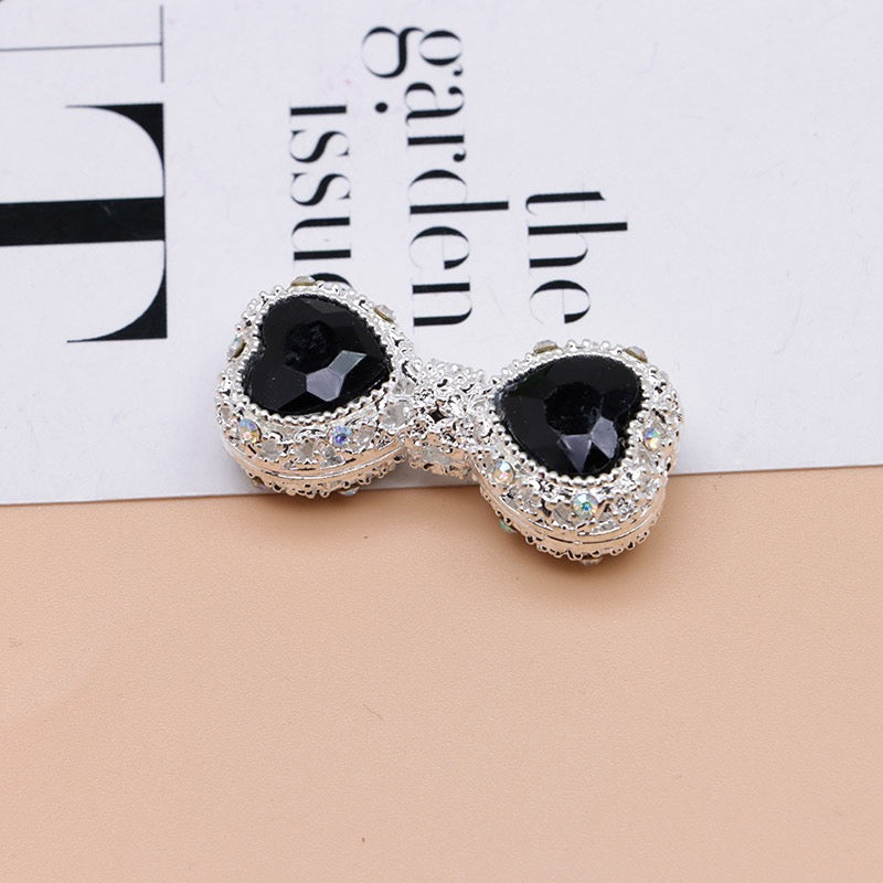 Bow Rhinestone Metal Beads Hollow Bowtie with Bling Bling Heart Diamond,About 16×35×13mm,Random Mix