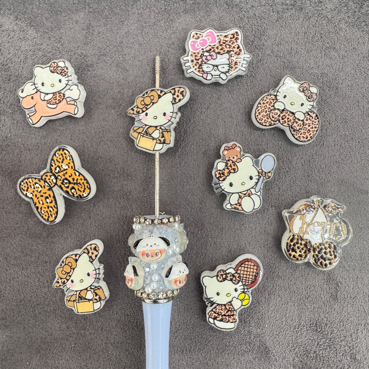 Leopard‑Print Hello Kitty Cat Series Acrylic Focal Beads