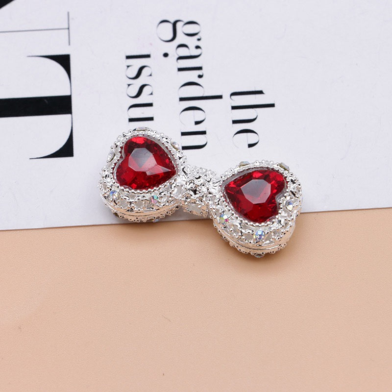 Bow Rhinestone Metal Beads Hollow Bowtie with Bling Bling Heart Diamond,About 16×35×13mm,Random Mix