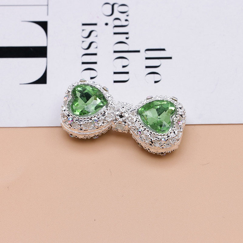 Bow Rhinestone Metal Beads Hollow Bowtie with Bling Bling Heart Diamond,About 16×35×13mm,Random Mix