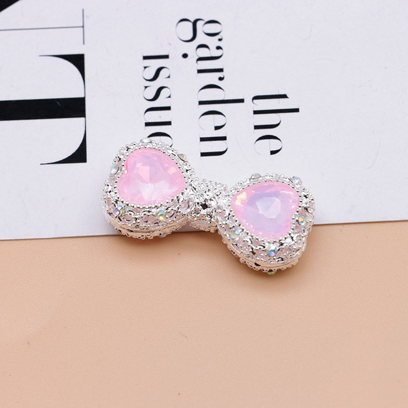 Bow Rhinestone Metal Beads Hollow Bowtie with Bling Bling Heart Diamond,About 16×35×13mm,Random Mix