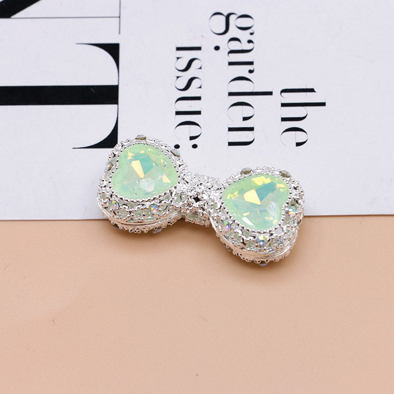 Bow Rhinestone Metal Beads Hollow Bowtie with Bling Bling Heart Diamond,About 16×35×13mm,Random Mix