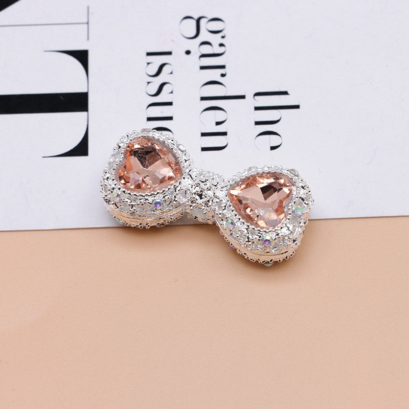 Bow Rhinestone Metal Beads Hollow Bowtie with Bling Bling Heart Diamond,About 16×35×13mm,Random Mix