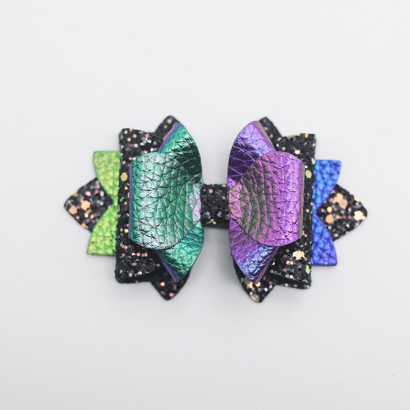 Iridescent Multi‑Layer Glitter Faux Leather Bow Beads,Multi‑Color