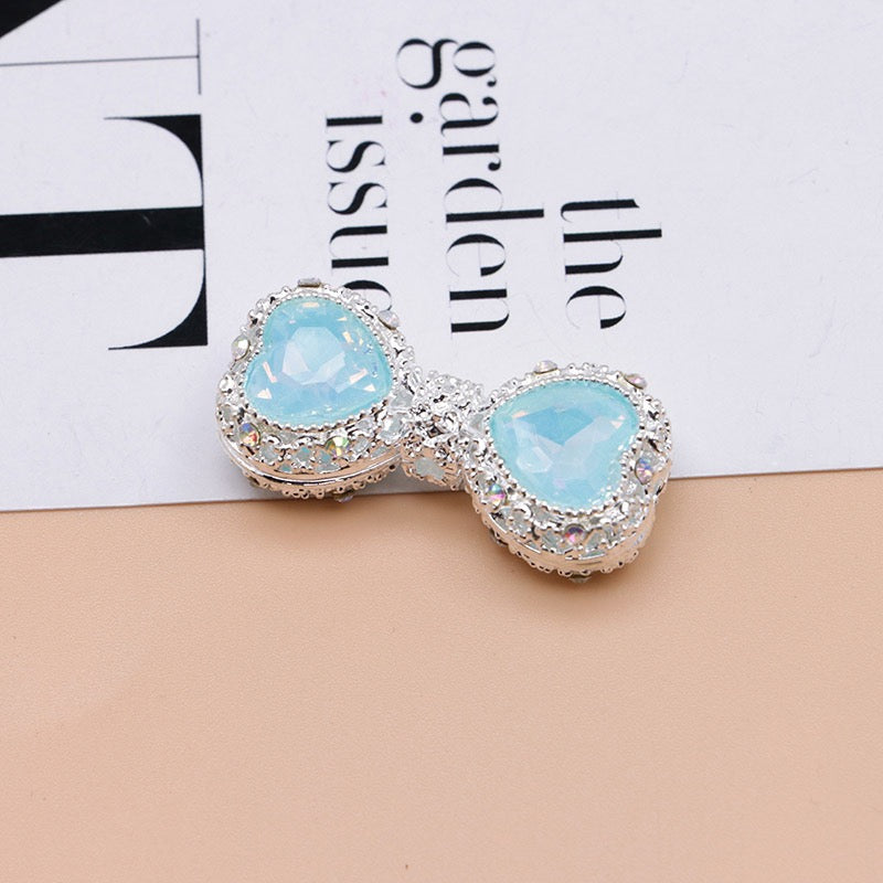 Bow Rhinestone Metal Beads Hollow Bowtie with Bling Bling Heart Diamond,About 16×35×13mm,Random Mix