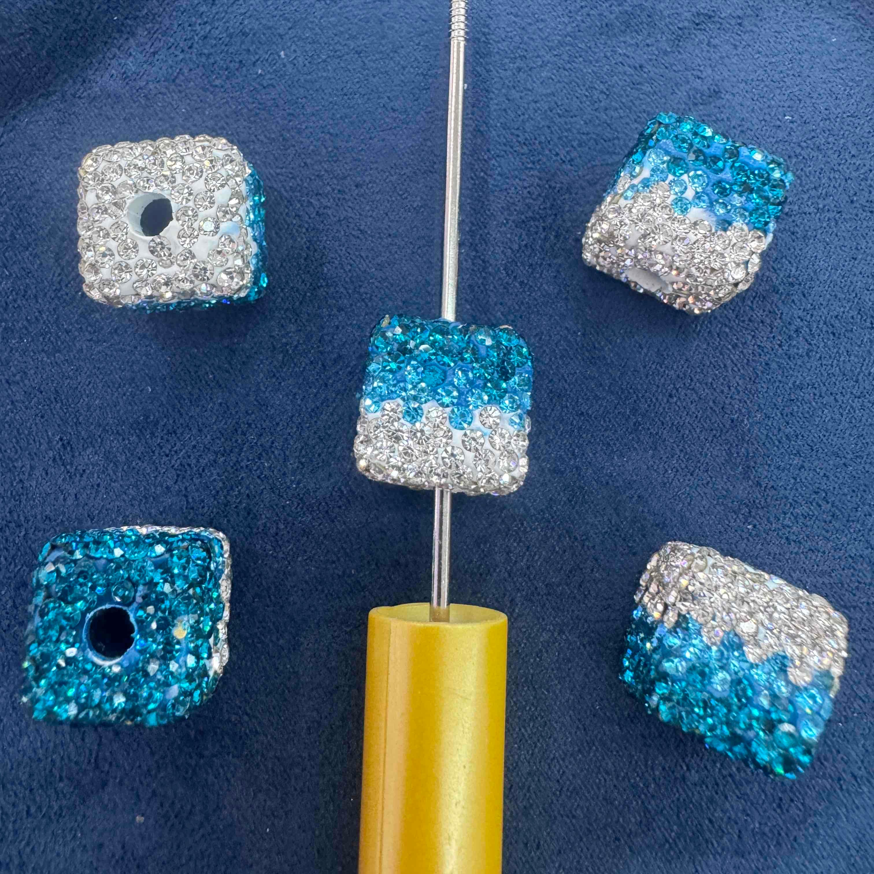 FS20230-16mm  Gradient color Rhinestone Clay Cube Beads