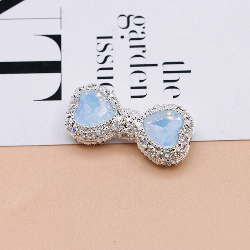 Bow Rhinestone Metal Beads Hollow Bowtie with Bling Bling Heart Diamond,About 16×35×13mm,Random Mix