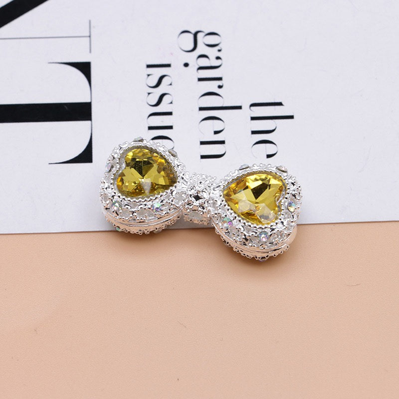 Bow Rhinestone Metal Beads Hollow Bowtie with Bling Bling Heart Diamond,About 16×35×13mm,Random Mix