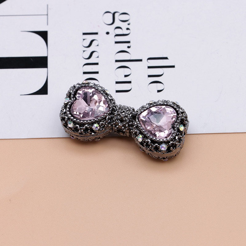 Bow Rhinestone Metal Beads Hollow Bowtie with Bling Bling Heart Diamond,About 16×35×13mm,Random Mix
