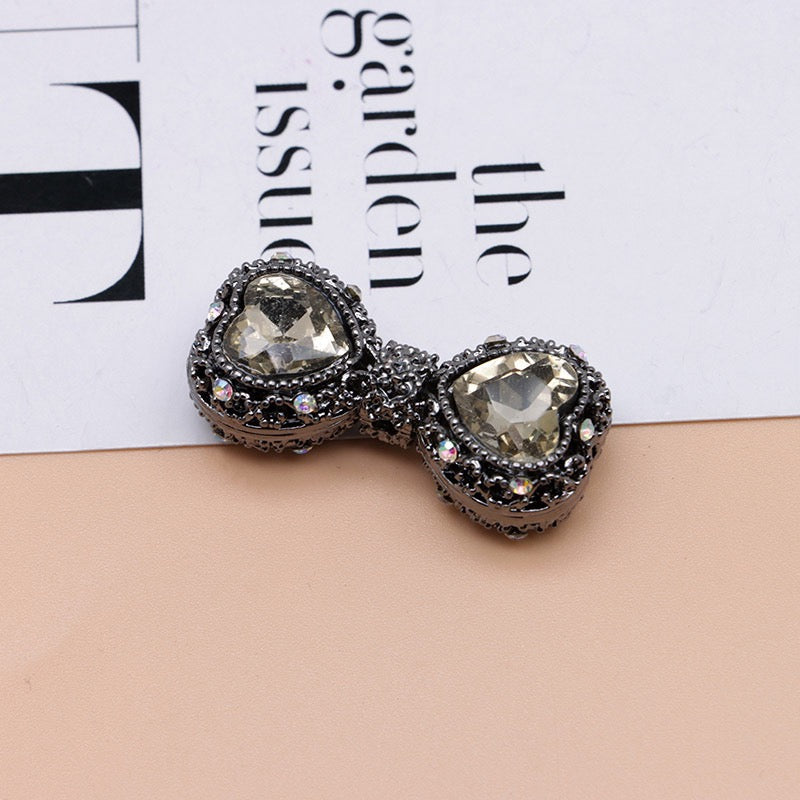 Bow Rhinestone Metal Beads Hollow Bowtie with Bling Bling Heart Diamond,About 16×35×13mm,Random Mix