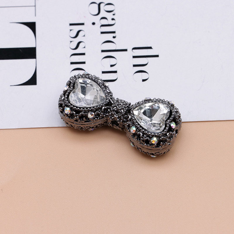 Bow Rhinestone Metal Beads Hollow Bowtie with Bling Bling Heart Diamond,About 16×35×13mm,Random Mix