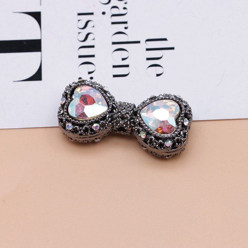 Bow Rhinestone Metal Beads Hollow Bowtie with Bling Bling Heart Diamond,About 16×35×13mm,Random Mix