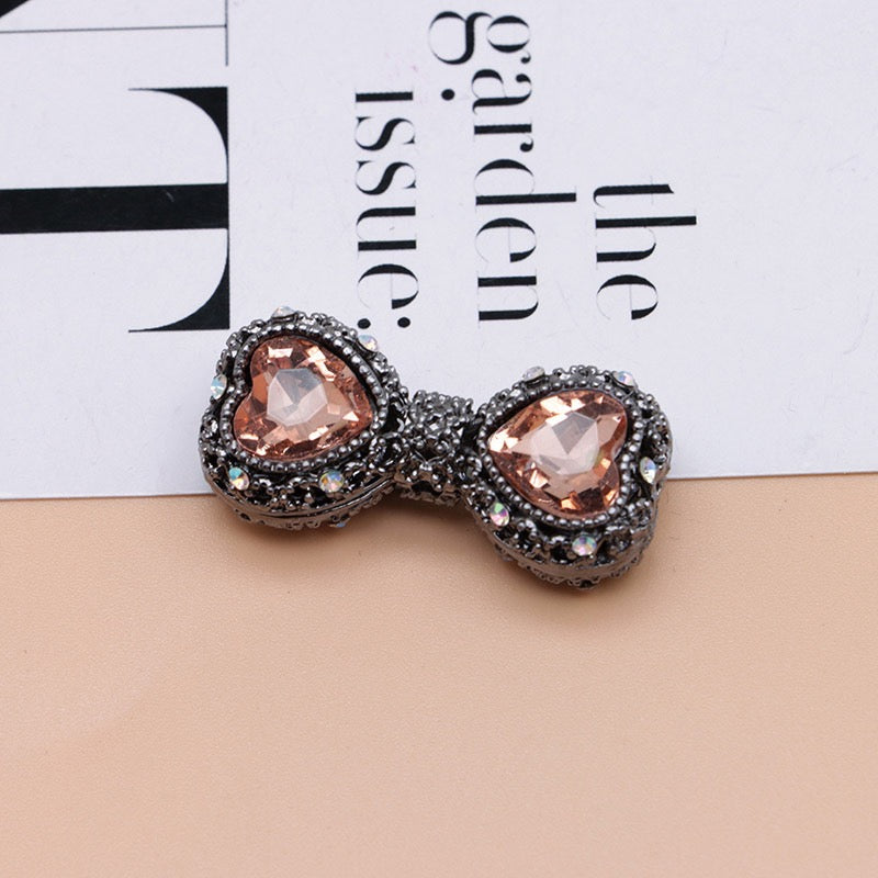 Bow Rhinestone Metal Beads Hollow Bowtie with Bling Bling Heart Diamond,About 16×35×13mm,Random Mix