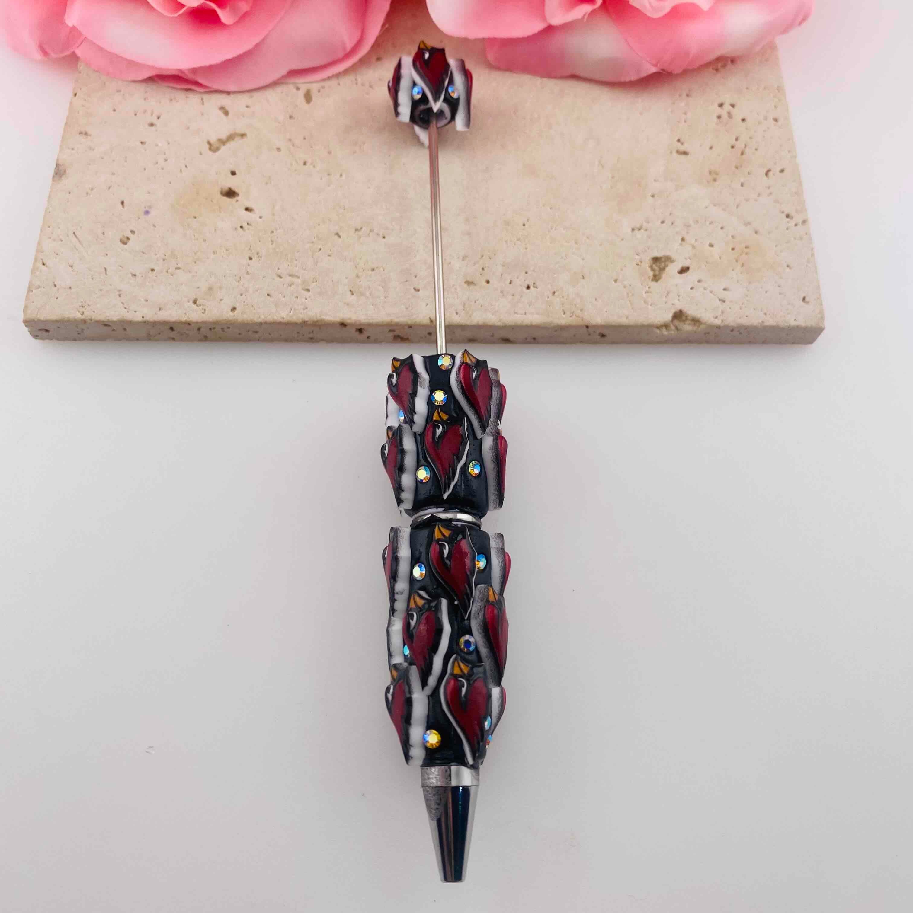 FS19823-Buegundy Black Leopard Print Clay Beaded Pens