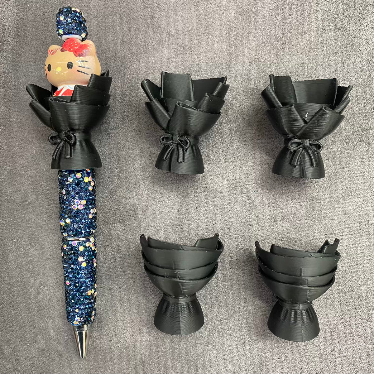 DIY Bouquet Pen Acrylic Beads3D Printed Mini Flower Bouquet Holder for Decorative Pen, Handmade Beaded Pen Accessories