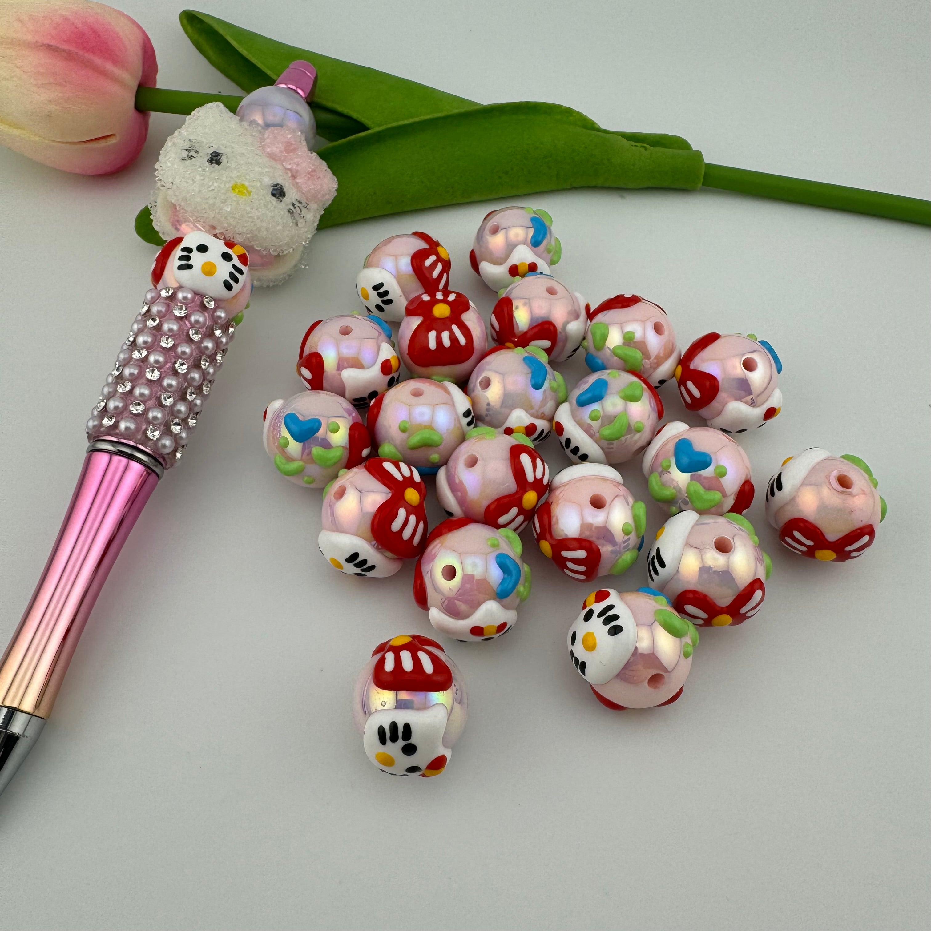 100 Pieces 16mm HK Hand Painted Resin Beads