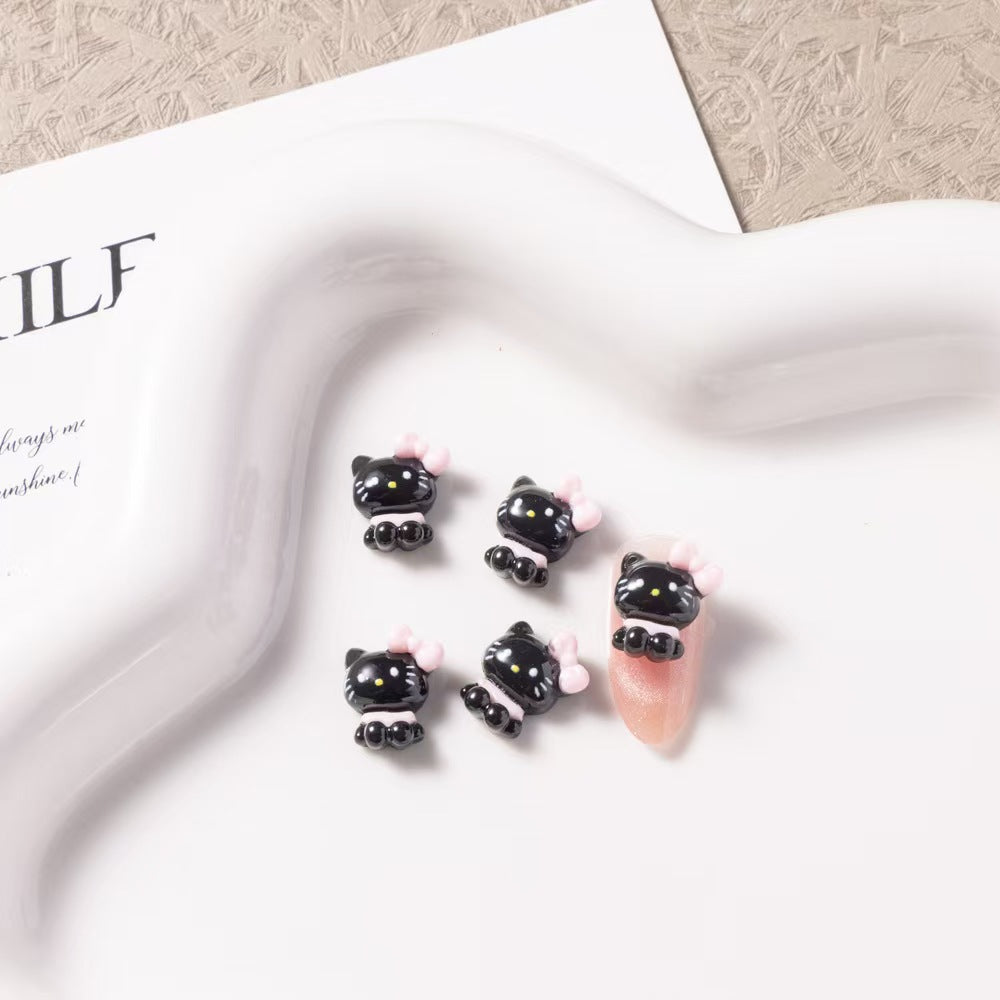 FS4103- 12mm Hk Set Down Charms Sitting Pink And Black Kitty Patches
