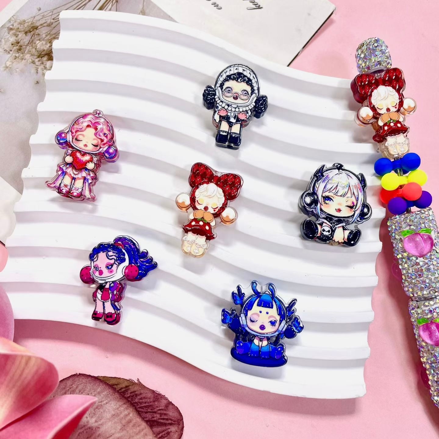 Acrylic Beads Baby Girl Doll in Sweet Cool Style Random Mix For Pen Toppers