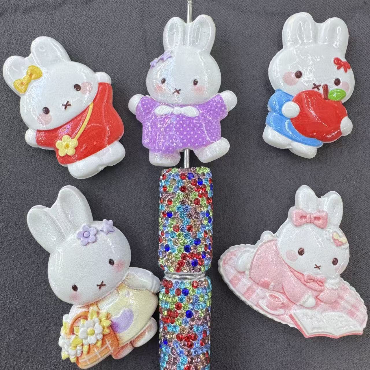 Cute Dressed-up Bunny Acrylic Random Mix Accessories For Pen Toppers