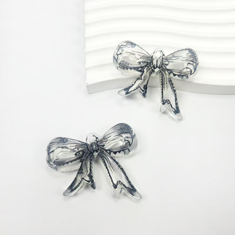 FS5126- 40*49mm Bows Charms Patterned Transparent Bow Pendants