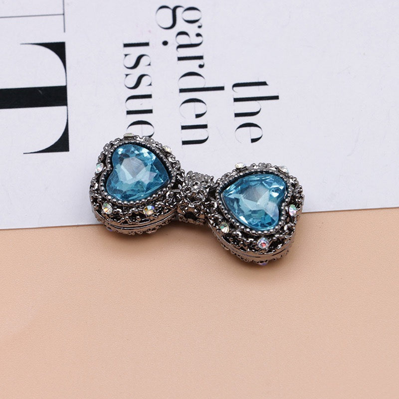 Bow Rhinestone Metal Beads Hollow Bowtie with Bling Bling Heart Diamond,About 16×35×13mm,Random Mix