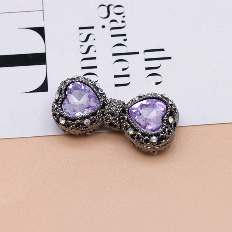 Bow Rhinestone Metal Beads Hollow Bowtie with Bling Bling Heart Diamond,About 16×35×13mm,Random Mix