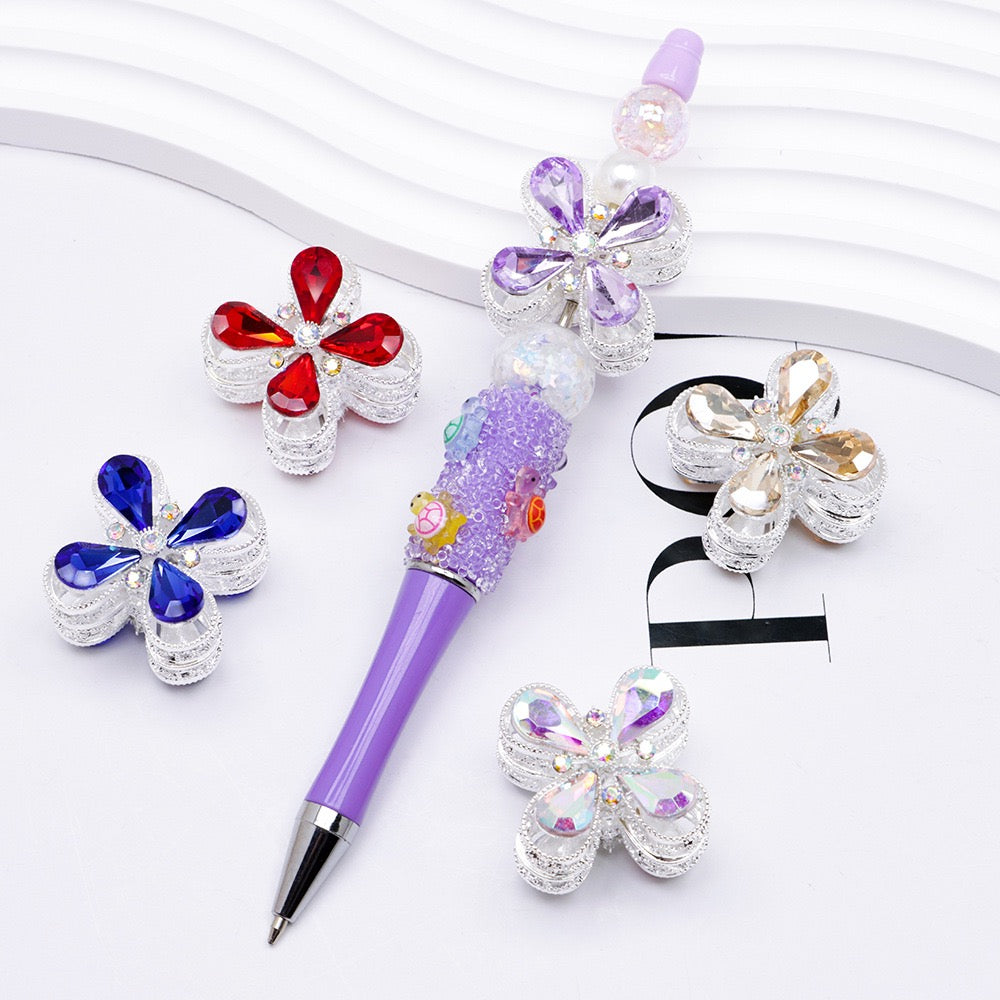 Teardrop Rhinestone Flower Metal Beads Series,Heavy‑Duty Hollow Flower Design,27×27×20mm