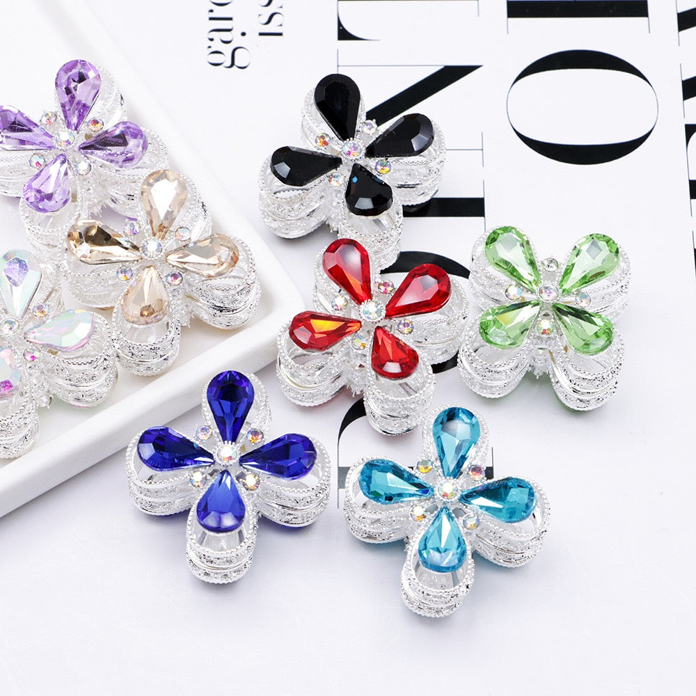 Teardrop Rhinestone Flower Metal Beads Series,Heavy‑Duty Hollow Flower Design,27×27×20mm