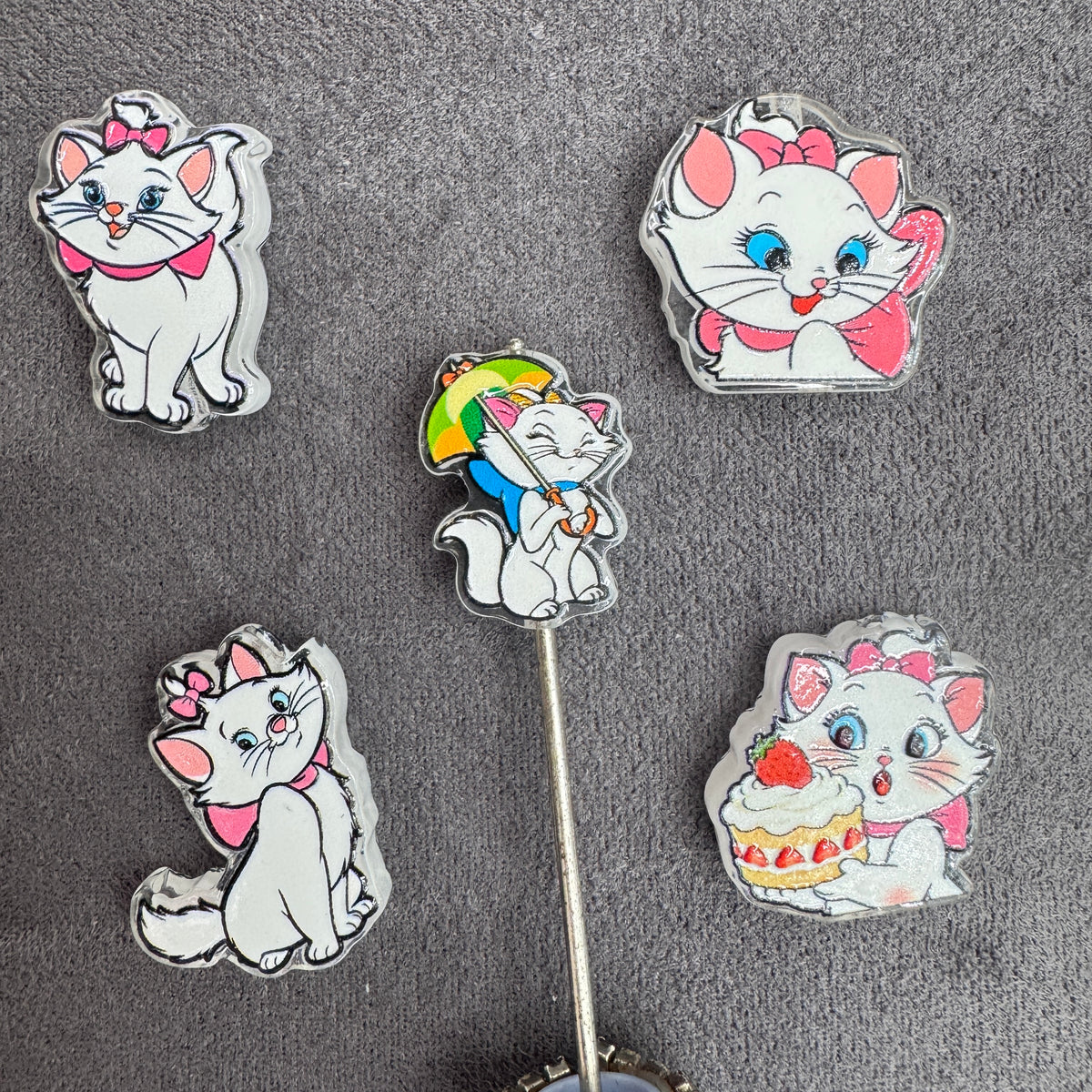 Acrylic Beads Beautiful White Cat Character with Pink Bowtie in Various Poses