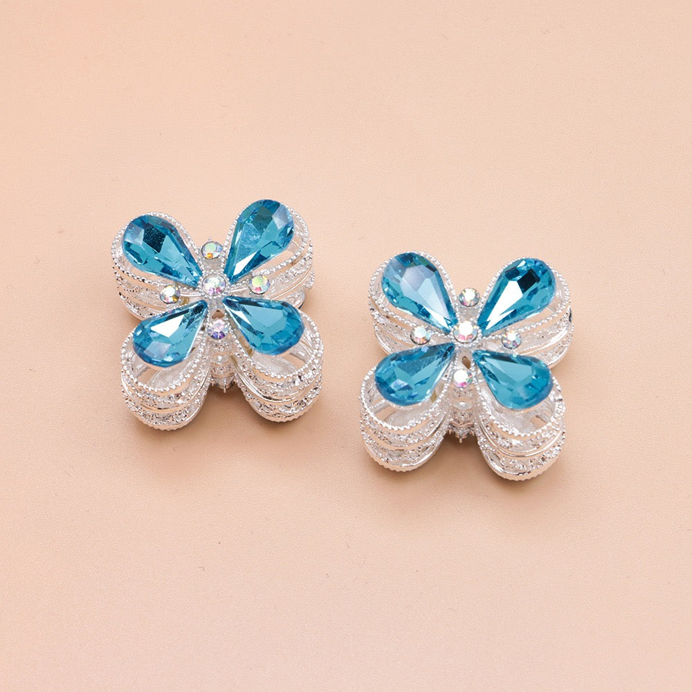 Teardrop Rhinestone Flower Metal Beads Series,Heavy‑Duty Hollow Flower Design,27×27×20mm