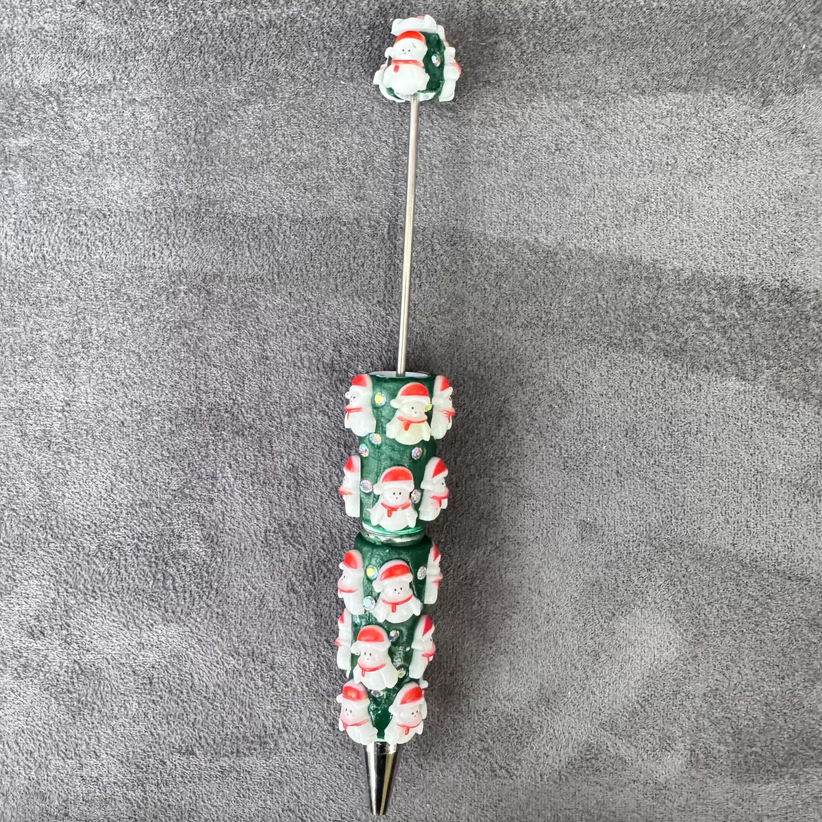 Gingerbread Man Santa Claus Tree and AB Rhinestones Beadable Clay Pens, Christmas Series,Red Clay Base