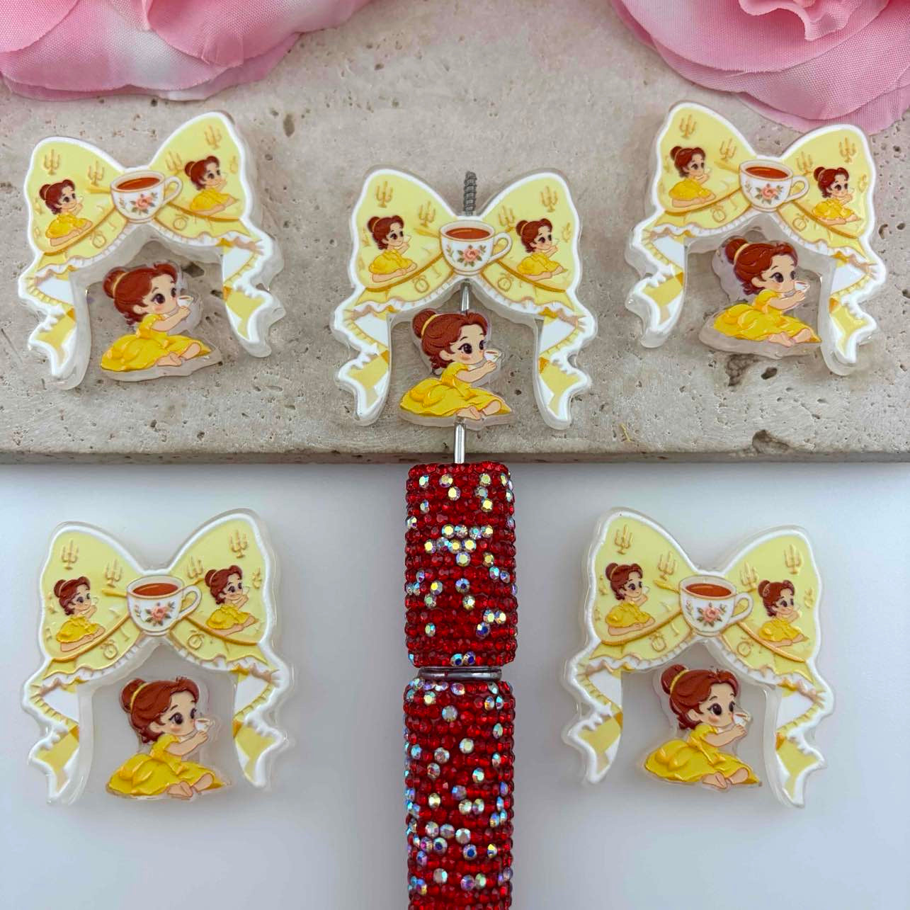Cute Cartoon Princess Tea Time Acrylic Beads Bow and Decoration, Random Mix
