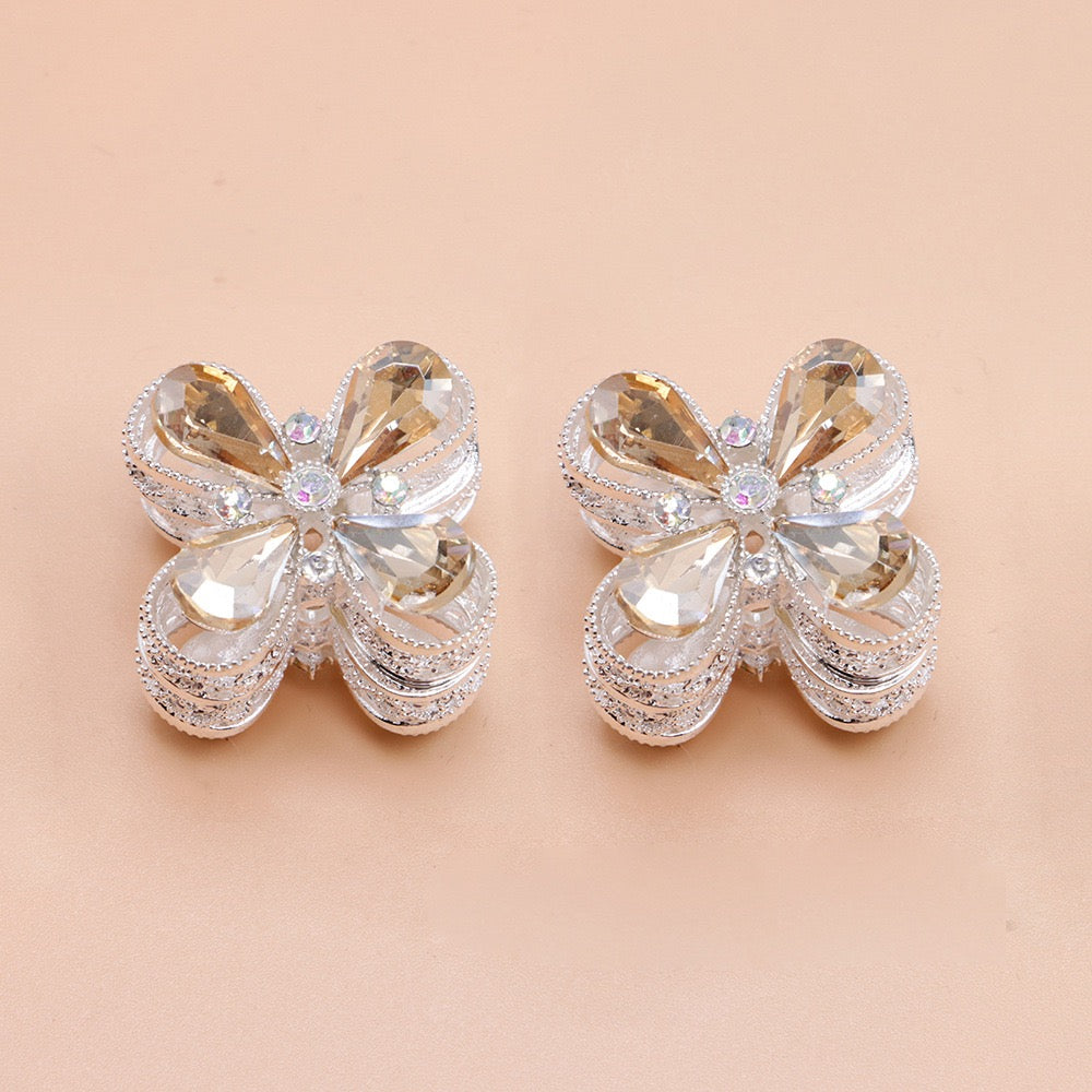 Teardrop Rhinestone Flower Metal Beads Series,Heavy‑Duty Hollow Flower Design,27×27×20mm