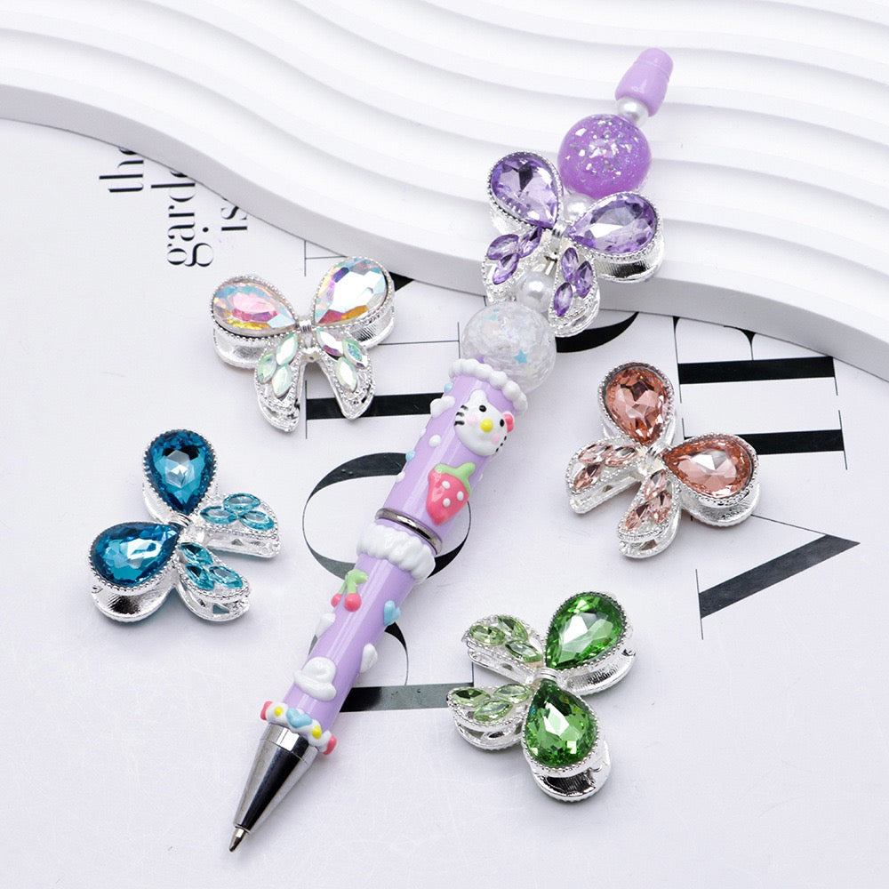 Silver Metal Beads with Delicate Fancy Bowtie and Colorful Shiny Rhinestones 26×21×14mm