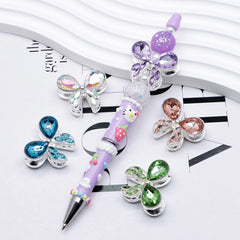 Silver Metal Beads with Delicate Fancy Bowtie and Colorful Shiny Rhinestones 26×21×14mm